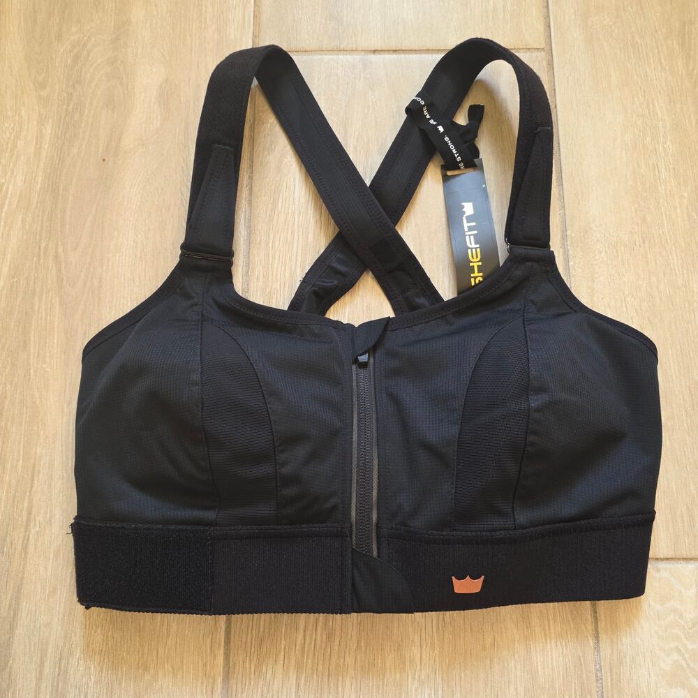SHEFIT Ultimate Sports Bra 1Luxe Black High Impact Zip Front Adjustable NWT